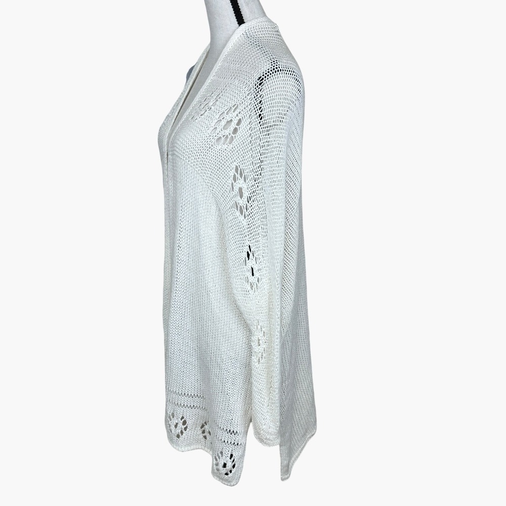 Wooden Ships White Crochet Knit Open Front Cardigan Sweater Women S M - Picture 5 of 6
